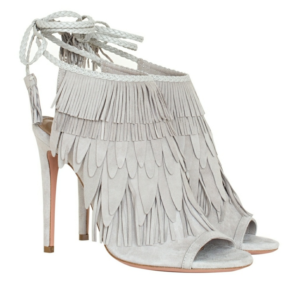Aquazurra 'So Pocahontas 105'  gray suede heels - Picture 3 of 8